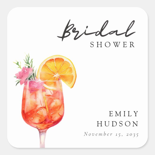 Pegatina Cuadrada Aperol Spritz Bridal Shower Floral (Anverso)