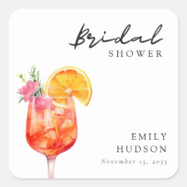 Pegatina Cuadrada Aperol Spritz Floral Bridal Shower