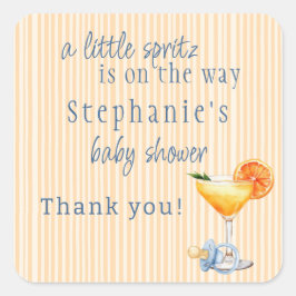 Pegatina Cuadrada Aperol Spritz Naranja Azul Citrus Niño Baby Shower