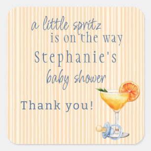 Pegatina Cuadrada Aperol Spritz Naranja Azul Citrus Niño Baby Shower