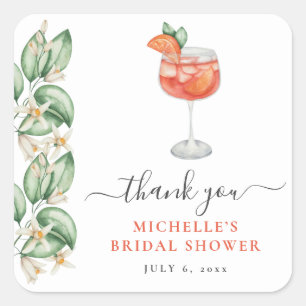 Pegatina Cuadrada Aperol Spritz Naranja Bridal Shower