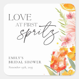 Pegatina Cuadrada Aperol Spritz Watercolor Bridal Shower