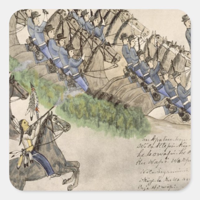 Pegatina Cuadrada Apertura de la batalla del Cuerno Pequeño (tinta) (Anverso)