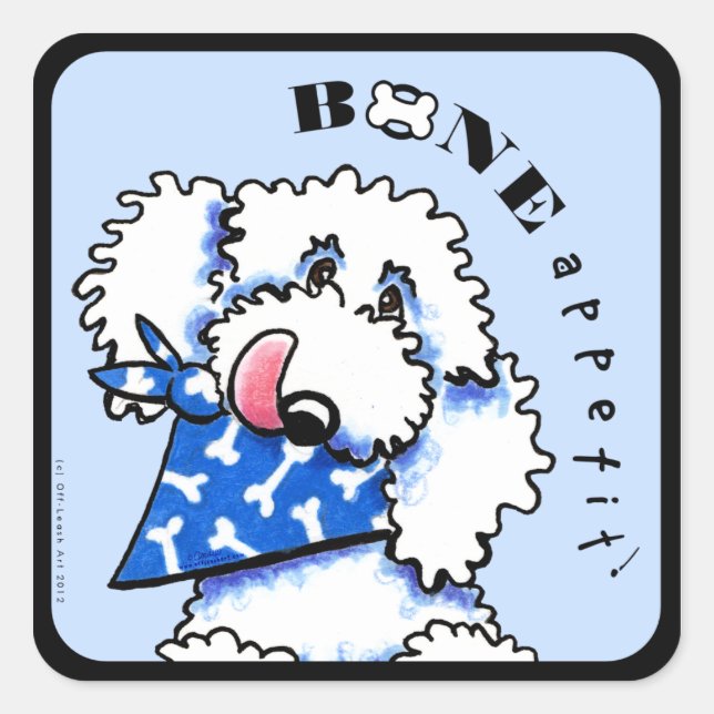 Pegatina Cuadrada ¡Apetito de huesos de perro! Mascota Gourmet Foods (Anverso)