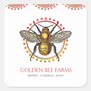 Pegatina Cuadrada Apio De Abeja O Productos De Miel De Granja