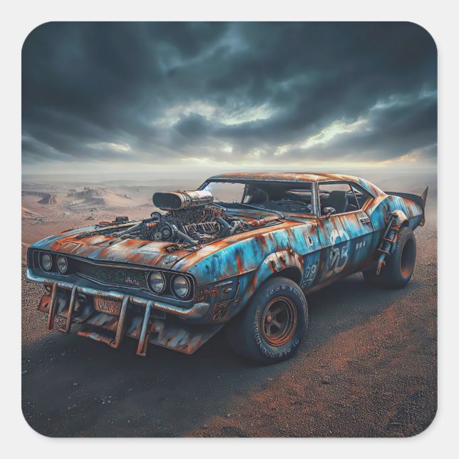 Pegatina Cuadrada Apocalypse Classic Chevy Camaro (Anverso)