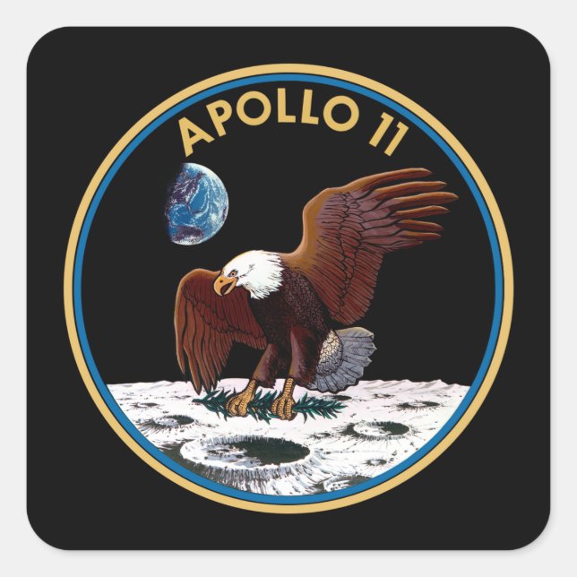 Pegatina Cuadrada Apolo 11 de la NASA Moon Landing Lunar Patch Insig (Anverso)