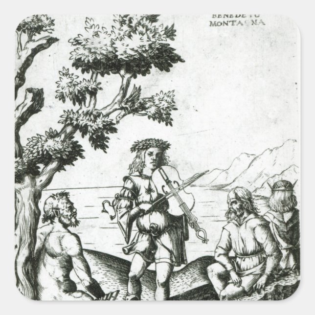Pegatina Cuadrada Apolo y Pan (Anverso)