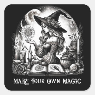 Pegatina Cuadrada Aposentico de Bruja Bonita Haz Tu Propia Magia