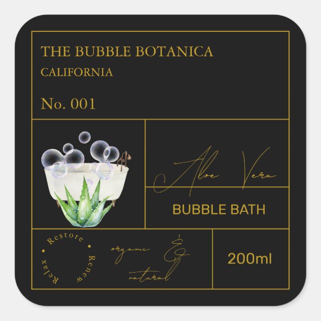 Pegatina Cuadrada Apothecary Aloe Vera Bubble Bath Label (Anverso)