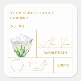Pegatina Cuadrada Apothecary Aloe Vera Bubble Bath Label
