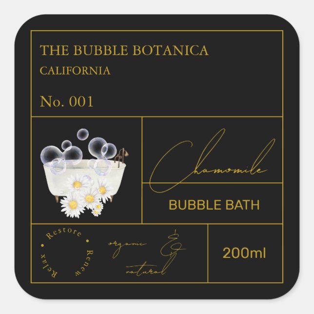 Pegatina Cuadrada Apothecary Chamomile Bubble Bath Label (Anverso)