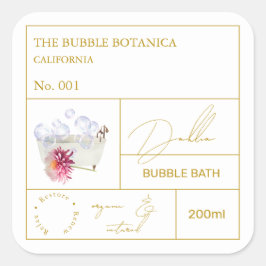 Pegatina Cuadrada Apothecary Dahlia Bubble Bath Label