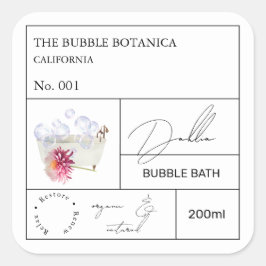 Pegatina Cuadrada Apothecary Dahlia Bubble Bath Label