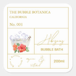 Pegatina Cuadrada Apothecary Hibiscus Bubble Bath Label