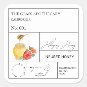 Pegatina Cuadrada Apothecary Hibiscus Infused Honey Label