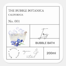 Pegatina Cuadrada Apothecary Iris Bubble Bath Label