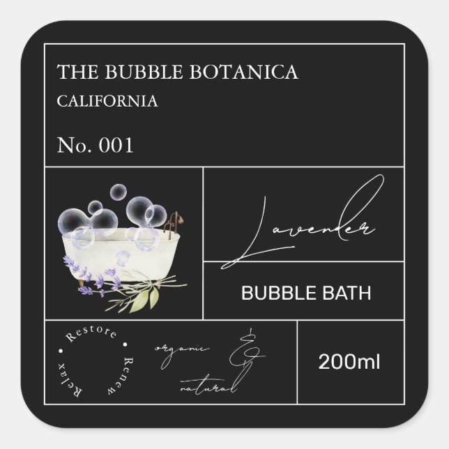 Pegatina Cuadrada Apothecary Lavender Bubble Bath Label (Anverso)