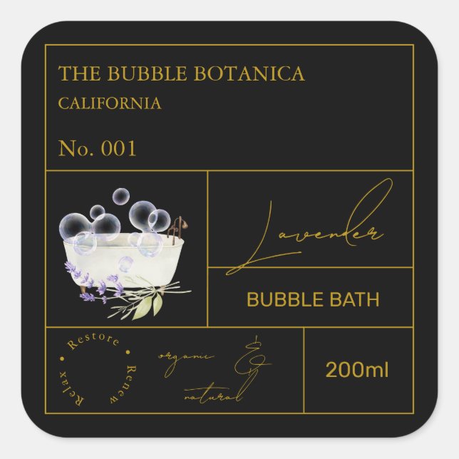 Pegatina Cuadrada Apothecary Lavender Bubble Bath Label (Anverso)