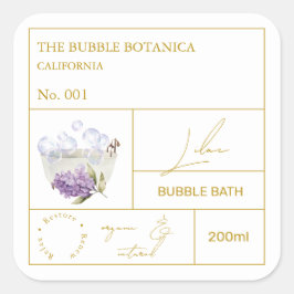 Pegatina Cuadrada Apothecary Lilac Bubble Bath Label