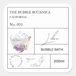 Pegatina Cuadrada Apothecary Lilac Bubble Bath Label