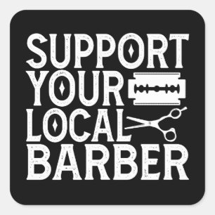 Pegatina Cuadrada Apoya a tu barbero local 2024