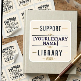 Pegatina Cuadrada Apoya a tu Biblioteca – Diseño de nombre personali