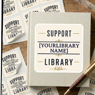 Pegatina Cuadrada Apoya a tu Biblioteca – Diseño de nombre personali