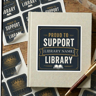 Pegatina Cuadrada Apoya tu Biblioteca – Diseño de nombre personaliza
