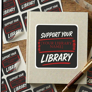 Pegatina Cuadrada Apoya tu Biblioteca – Diseño de nombre personaliza