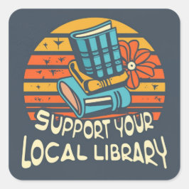 Pegatina Cuadrada apoya tu biblioteca local cuadrada