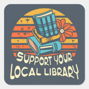 Pegatina Cuadrada apoya tu biblioteca local cuadrada