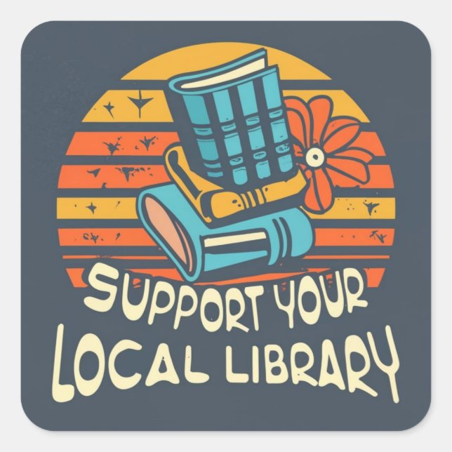 Pegatina Cuadrada apoya tu biblioteca local cuadrada (Anverso)