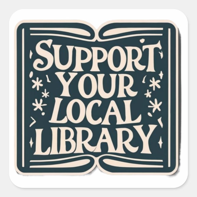 Pegatina Cuadrada apoya tu biblioteca local cuadrada (Anverso)
