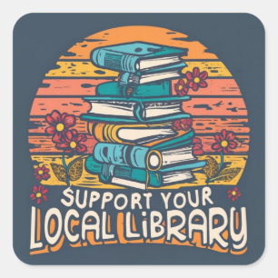 Pegatina Cuadrada apoya tu biblioteca local cuadrada