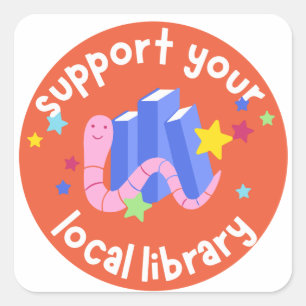 Pegatina Cuadrada Apoya tu biblioteca local para niños