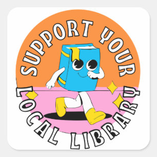 Pegatina Cuadrada apoya tu biblioteca local plaza para niños