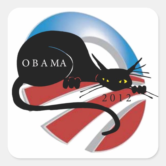 PEGATINA CUADRADA APOYAR A LOS AMANTES DE OBAMA CAT (Anverso)