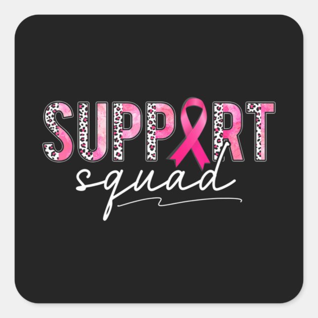 Pegatina Cuadrada Apoyar el Cáncer de Mama Squad Pink Leopard Ribbon (Anverso)