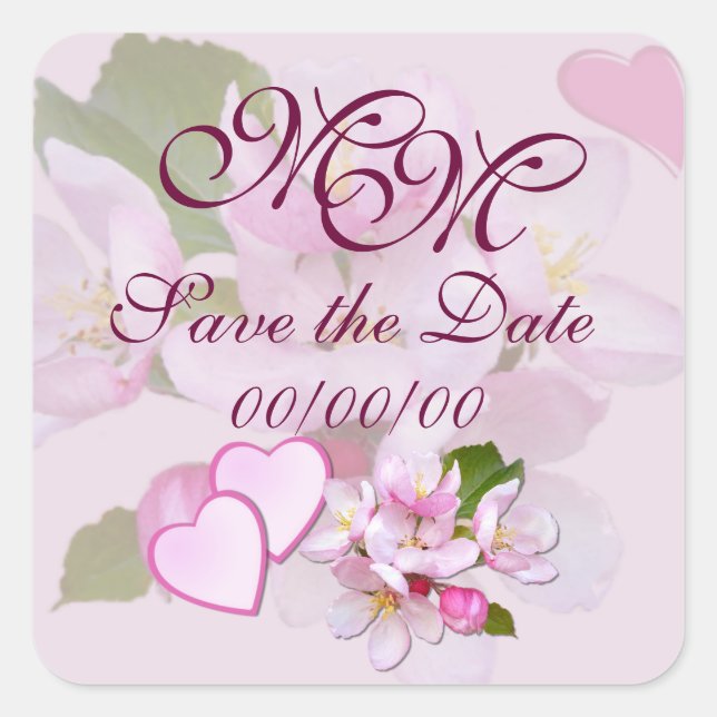 Pegatina Cuadrada APPLE BLOSSOM ~ Guardar la fecha ~ Pegatinas (Anverso)
