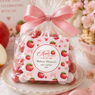 Pegatina Cuadrada Apple De Nuestros Ojos Coquette Rosa Rojo Baby Sho