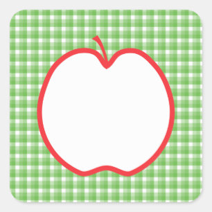 Pegatina Cuadrada Apple rojo. Con el fondo verde y blanco del