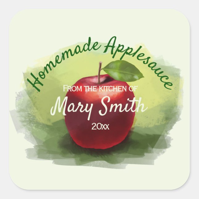 Pegatina Cuadrada Applesauce Design Canning Label (Anverso)