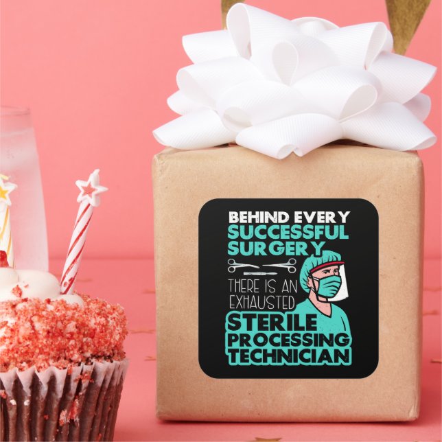 Pegatina Cuadrada Apreciación técnica de procesamiento estéril (Fiesta)