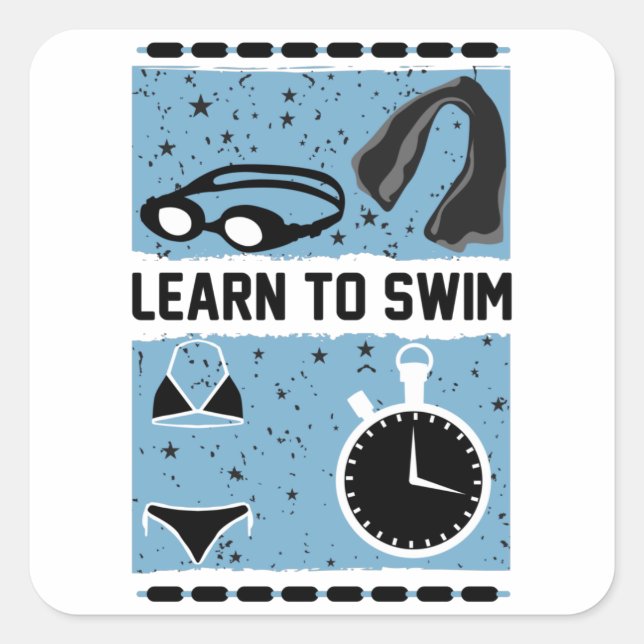 Pegatina Cuadrada Aprende a nadar con este precioso diseño (Anverso)