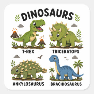 Pegatina Cuadrada Aprendizaje de especies de dinosaurios para niños
