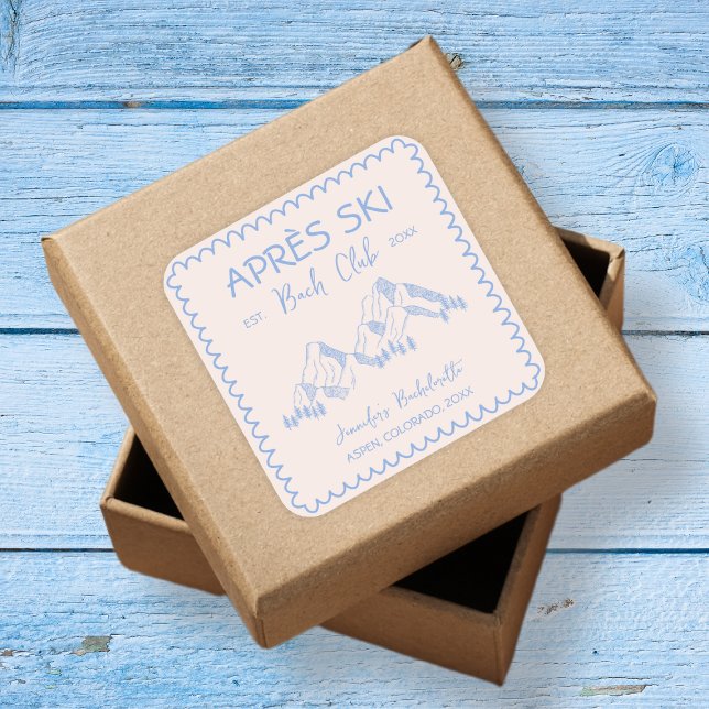 Pegatina Cuadrada Apres Ski Club de invierno Bach Despedida de solte (Apres Ski Winter Bach Club Bachelorette Square Sticker)