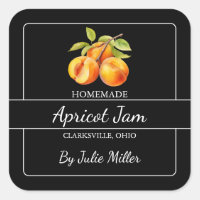 Apricot casero Jam Square Label Black
