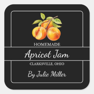 Pegatina Cuadrada Apricot casero Jam Square Label Black