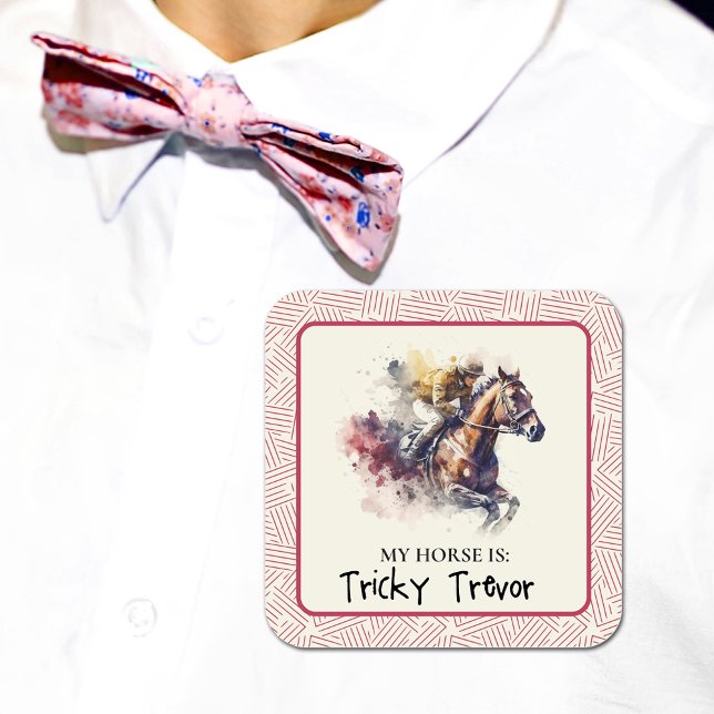 Pegatina Cuadrada Apuestas de caballos de carreras y jockey (Give guests a sticker they can wear that names the horse they are betting to win the race.)